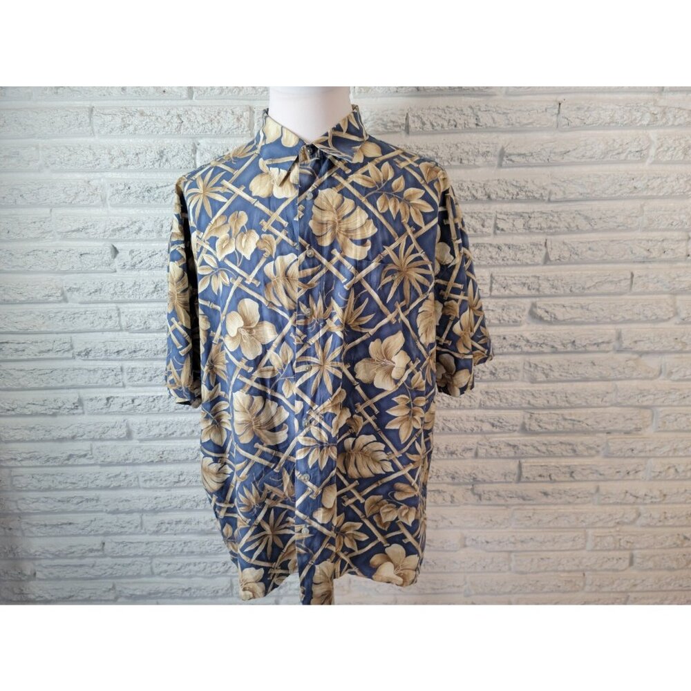 Campia Mens Shirt 3X Short Sleeve Button Up Blue Floral Cotton FLO219XE‎